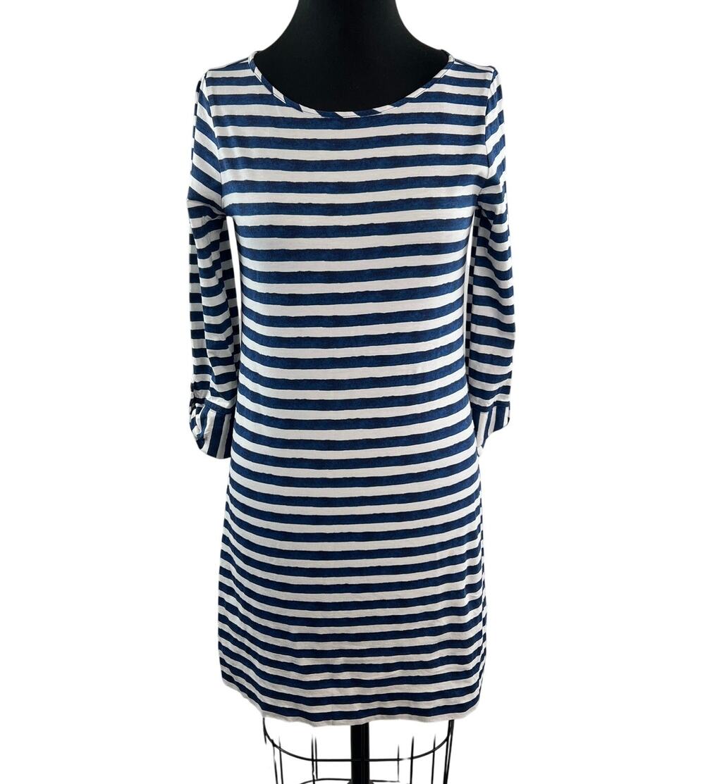Lilly Pulitzer Marlowe Blue White Shirt Dress Striped Roll Tab Sleeve Sz S Small